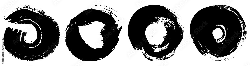 Dry brush strokes in a circle. Set of grunge pattern black on white background Dry brush strokes in a circle. Set of grunge pattern black on white background