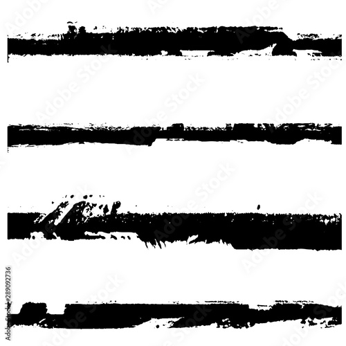 Dry brush strokes. Set of grunge pattern black on white background. Vector lines are jagged