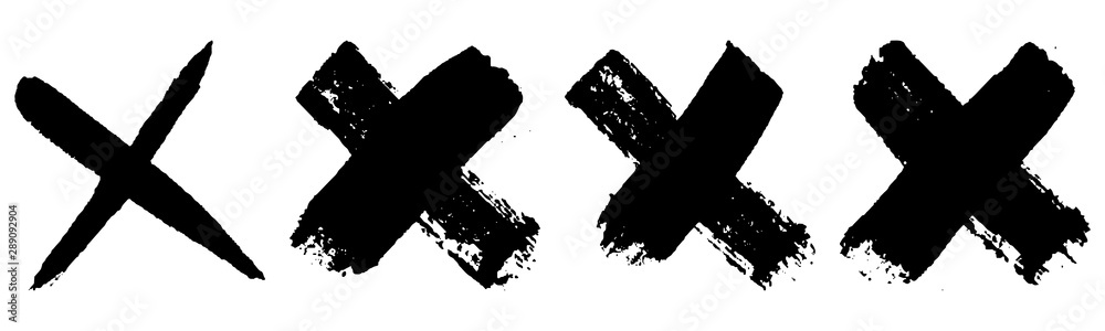 Set of grunge style crosses in black on white background