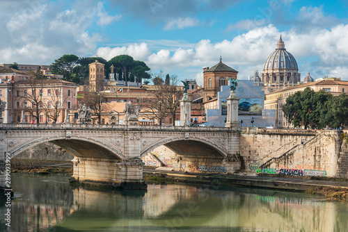 ROME, ITALY - January 17, 2019: Aelian Bridge or Pons Aelius ( Roman bridge ) in Rome, ITALY © ilolab