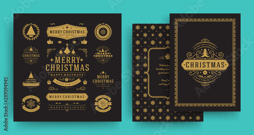 Christmas labels and badges vector design elements set with greeting card template.