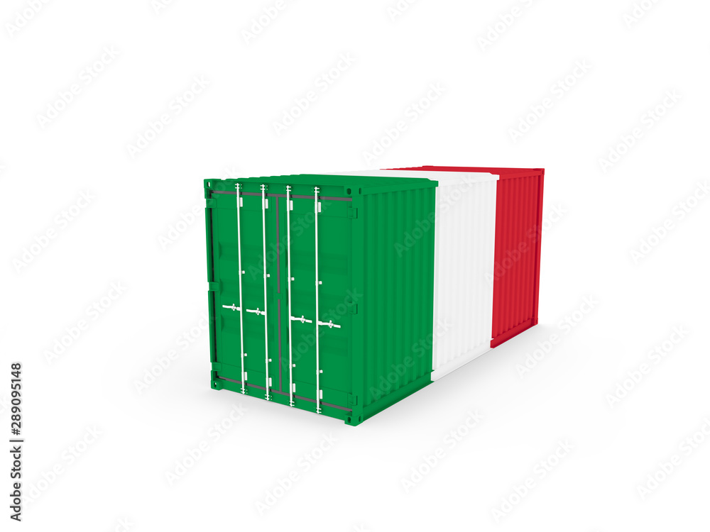 3D Illustration of Cargo Container with Italy Flag on white background. Delivery, transportation, shipping freight transportation. 3D Illustration of Cargo Container with Italy Flag on white background. Delivery, transportation, shipping freight transportation.