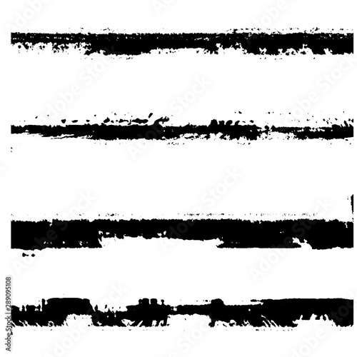 Dry brush strokes. Set of grunge pattern black on white background. Vector lines are jagged