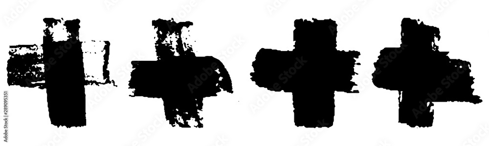 Set of grunge style crosses in black on white background