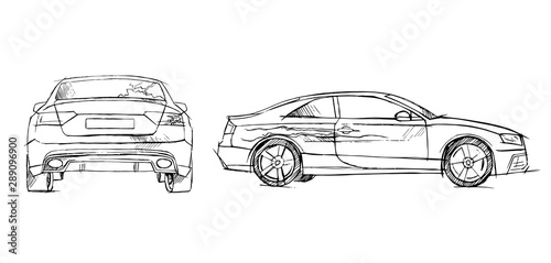 Accident. Car damage. Insurance case. Hand drawn illustration
