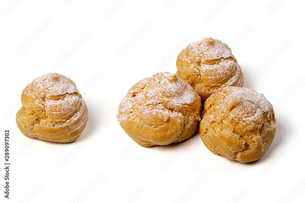 Group of puff cakes isolated on white background