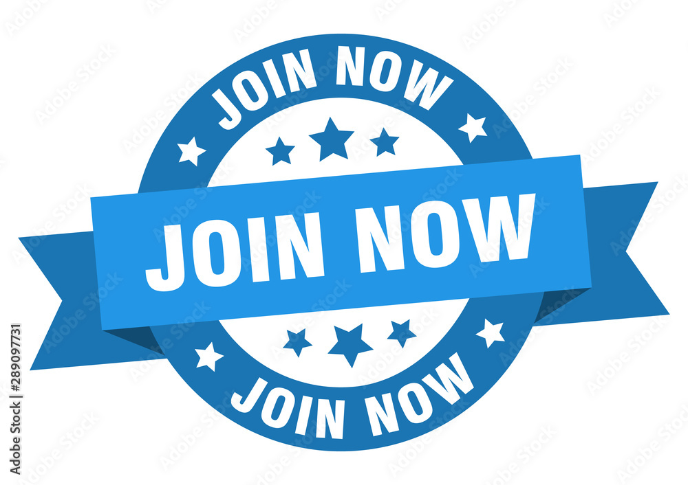 join now ribbon. join now round blue sign. join now