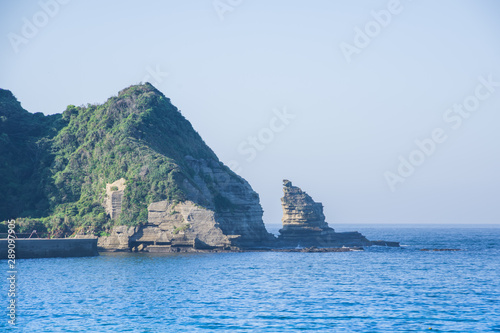 Ubara, Chiba, Japan , 09/01/2019 , Ubara beach with the north cliff on the east coast of  Chiba prefecture. photo