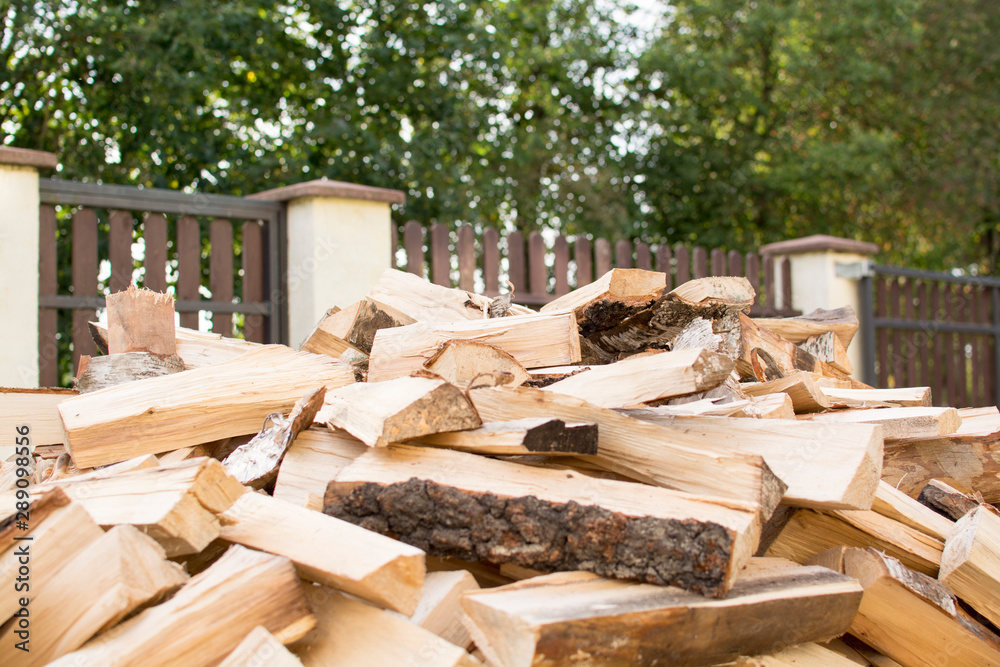 Birch wood split into pieces for fireplace and home heating Birch wood split into pieces for fireplace and home heating