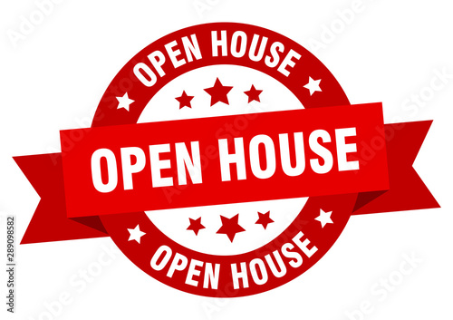 open house ribbon. open house round red sign. open house