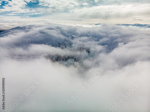 Scenic snow mountain landscape from air