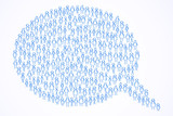 Blue stick figures forming speech balloon, word of mouth recommendation