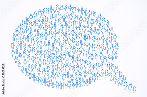 Blue stick figures forming speech balloon, word of mouth recommendation