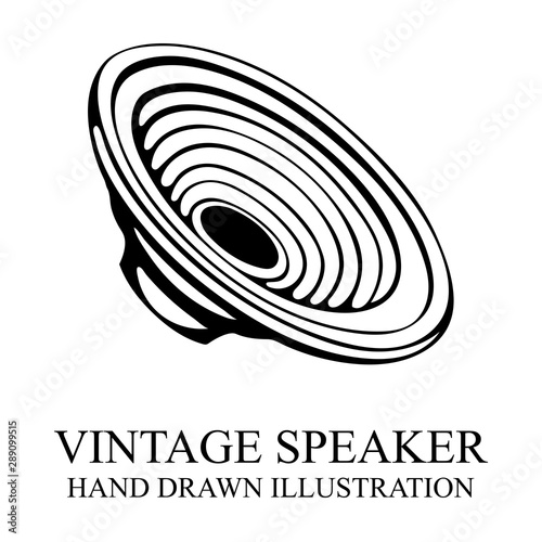 Loudspeaker. Hand drawn audio loud speaker isolated on white background. Speaker sketch vector drawing.  