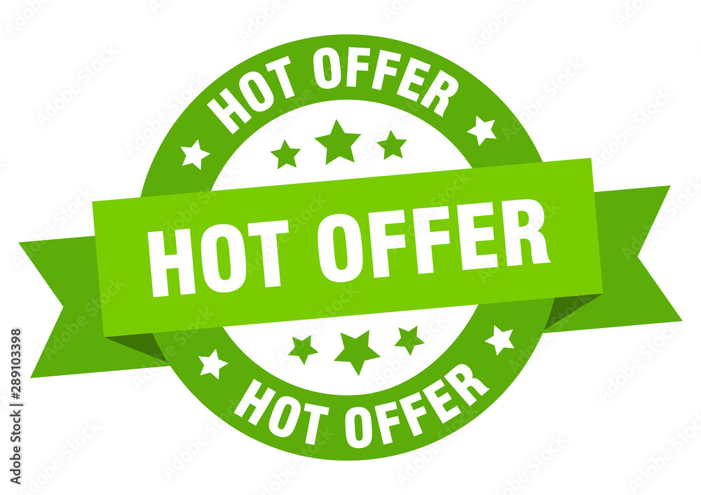 hot offer ribbon. hot offer round green sign. hot offer