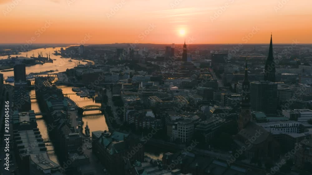 Aerial view of Hamburg cityscape before sunset Aerial view of Hamburg cityscape before sunset