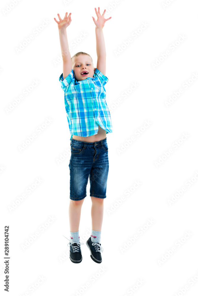 Little boy jumping.The concept of a happy childhood, sports and Little boy jumping.The concept of a happy childhood, sports and
