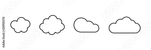 Set of new style white vector stroke clouds isolated on white background. Cloud vector icon. Collection of vector clouds. Cloud. Cloud icon.