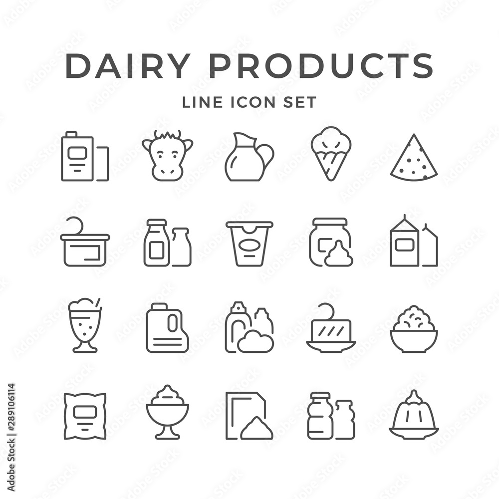 Set line icons of dairy products Set line icons of dairy products