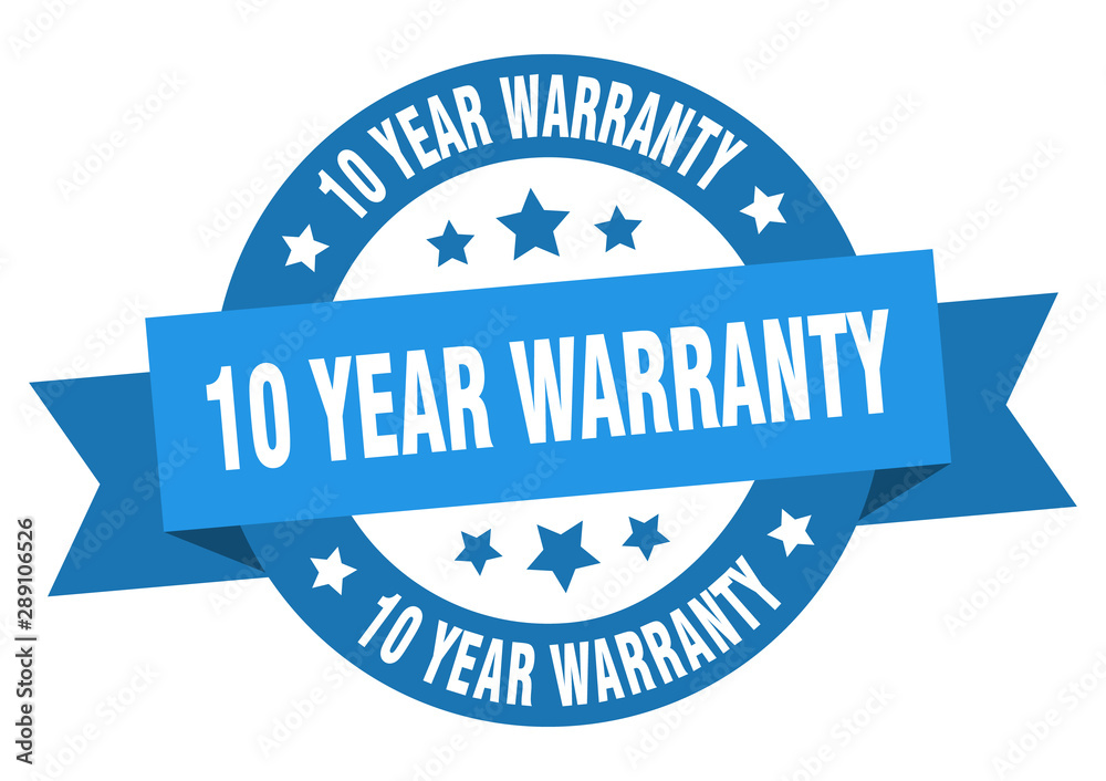 10 year warranty ribbon. 10 year warranty round blue sign. 10 year warranty