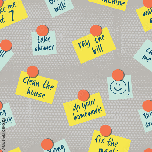 Fridge Sticky Notes Magnets Vector Seamless Pattern