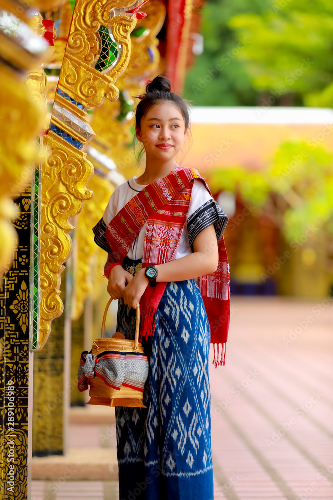 Phu Thai Dress : young teen asian wear thai traditional dress.