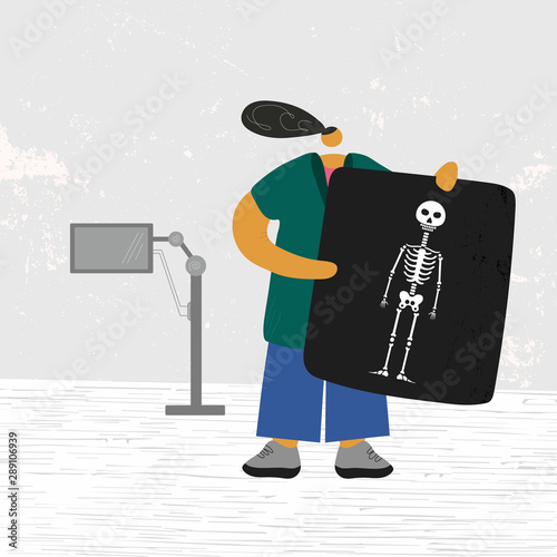 Standing radiologist with xray snapshot hand drawn color illustration. Doctor in special clothes modern characters. Standing medical staff. Genetics concept