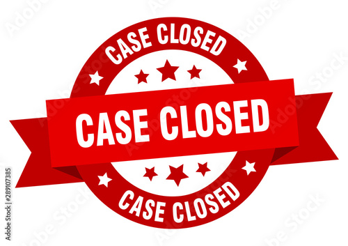 case closed ribbon. case closed round red sign. case closed