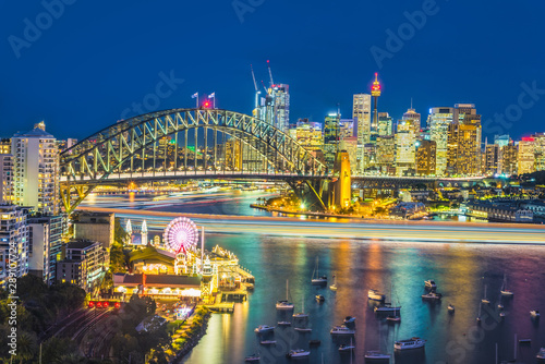 Sydney harbour bridge, Cityscape view of Sydney city skyline at night And Sydney harbour bridge north shore in Australia