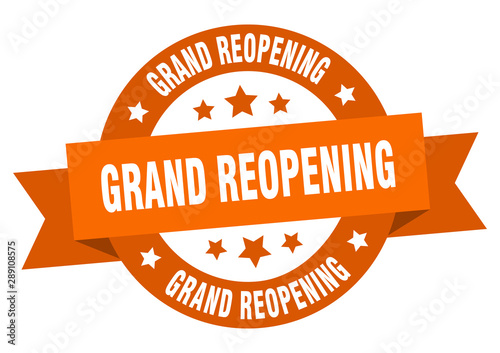 grand reopening ribbon. grand reopening round orange sign. grand reopening