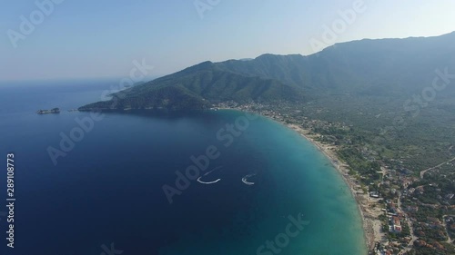 Drone view of Chrissi Ammoudia and Aegean Sea, Thassos, Greece photo