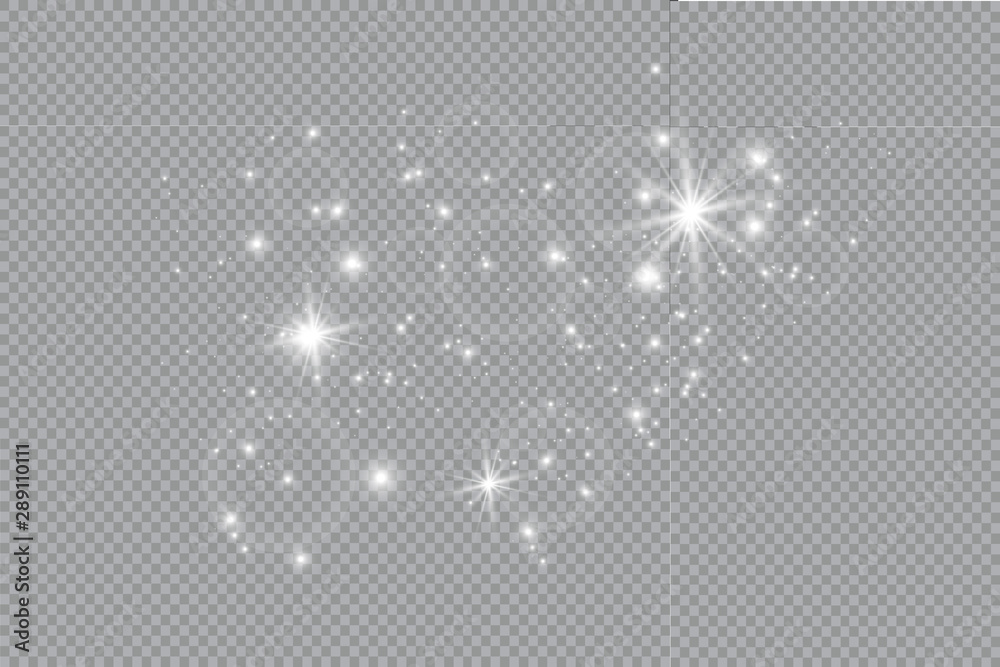 Dust white. White sparks and golden stars shine with special light. sparkles on a transparent background. Christmas abstract pattern. Sparkling magical dust particles. Dust white. White sparks and golden stars shine with special light. sparkles on a transparent background. Christmas abstract pattern. Sparkling magical dust particles.