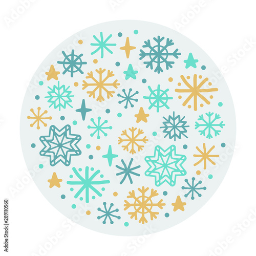 Cute Scandinavian Winter background with hand drawn snowflakes