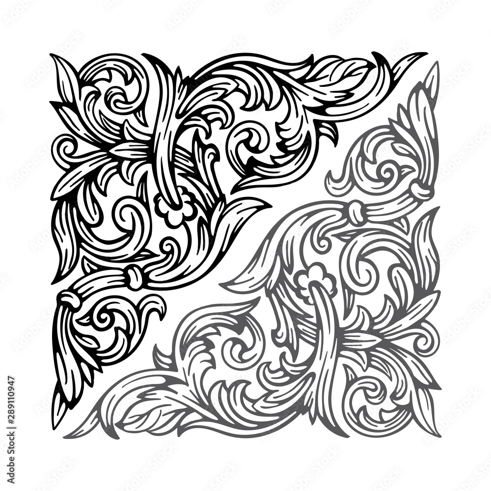 Fototapeta premium Vintage floral ornament. Hand drawn baroque victorian ornament illustration. Engraved style ornament drawing. Part of set.