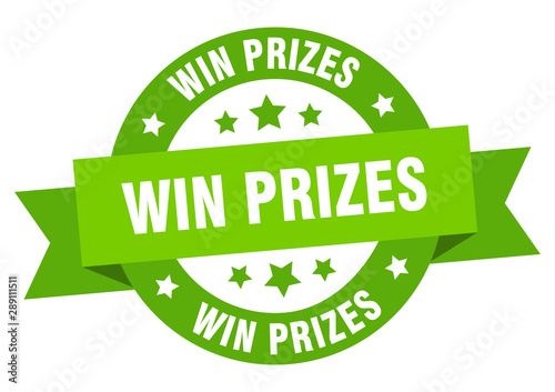 win prizes ribbon. win prizes round green sign. win prizes