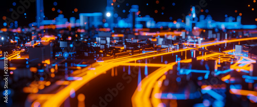 Bild auf Leinwand Abstract 3d render of techno mega city