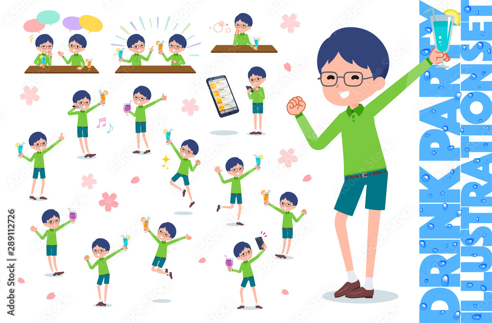 Fototapeta premium flat type Green clothing glasses boy_drink