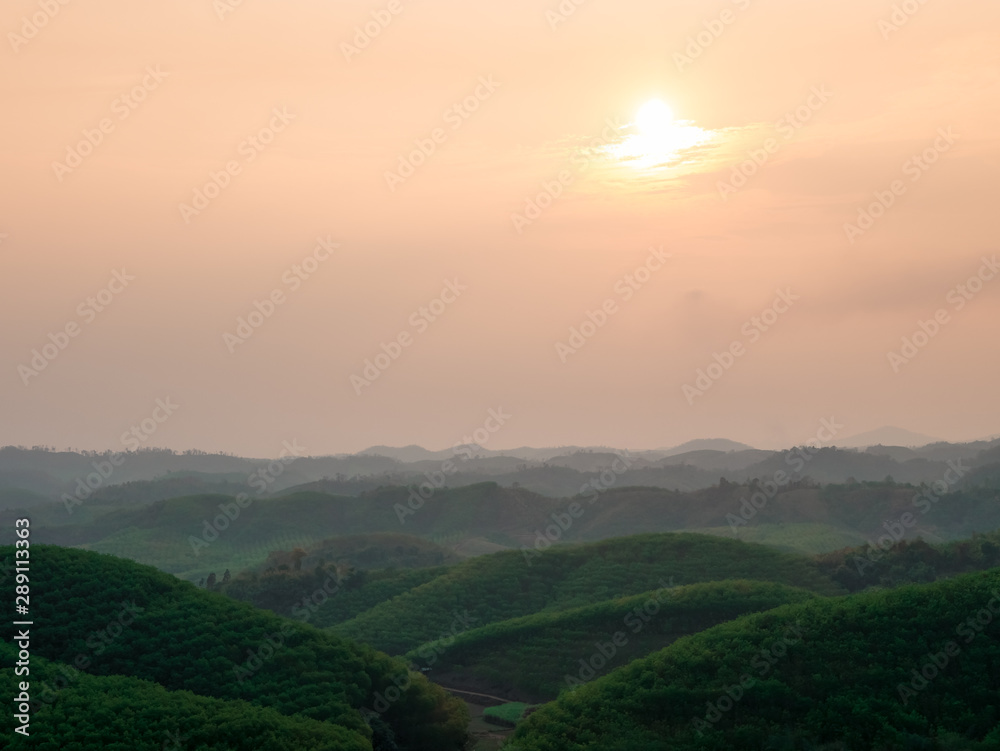 Scenery of mountains landscape view with a sunset