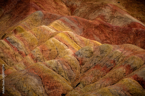 China. Zhangye Danxia geological park, China. Situated in a canyon with beautiful rock formations, sand stone, geological layers of stone and stunning views. Zhangye, Gansu province, China. 