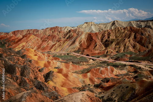 China. Zhangye Danxia geological park  China. Situated in a canyon with beautiful rock formations  sand stone  geological layers of stone and stunning views. Zhangye  Gansu province  China. 