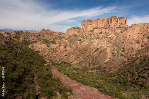 China landscape. Beautiful rock formations at Binggou Danxia scenic area, close to Zhangye Danxia geological park. Gansu province, China. 