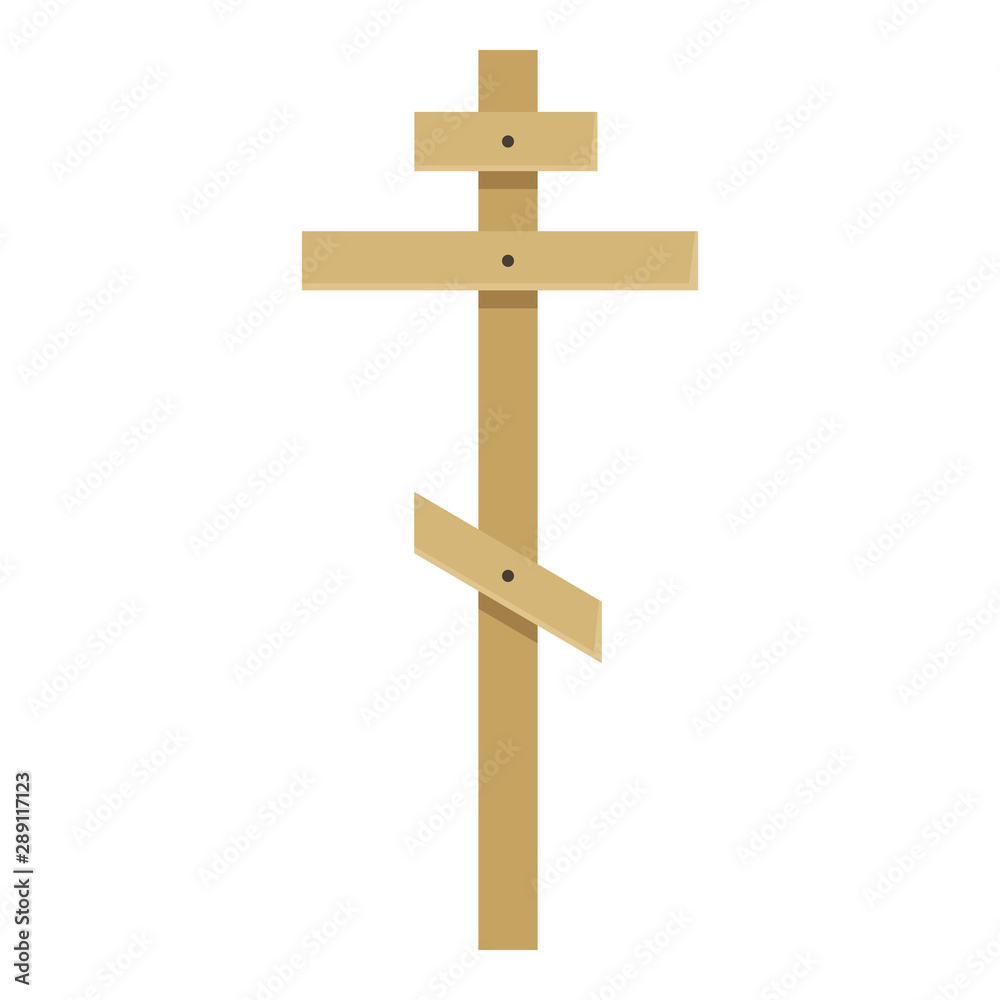 Wooden Ortodox Cross. Vector Flat Religion Icon. Christian Symbol.