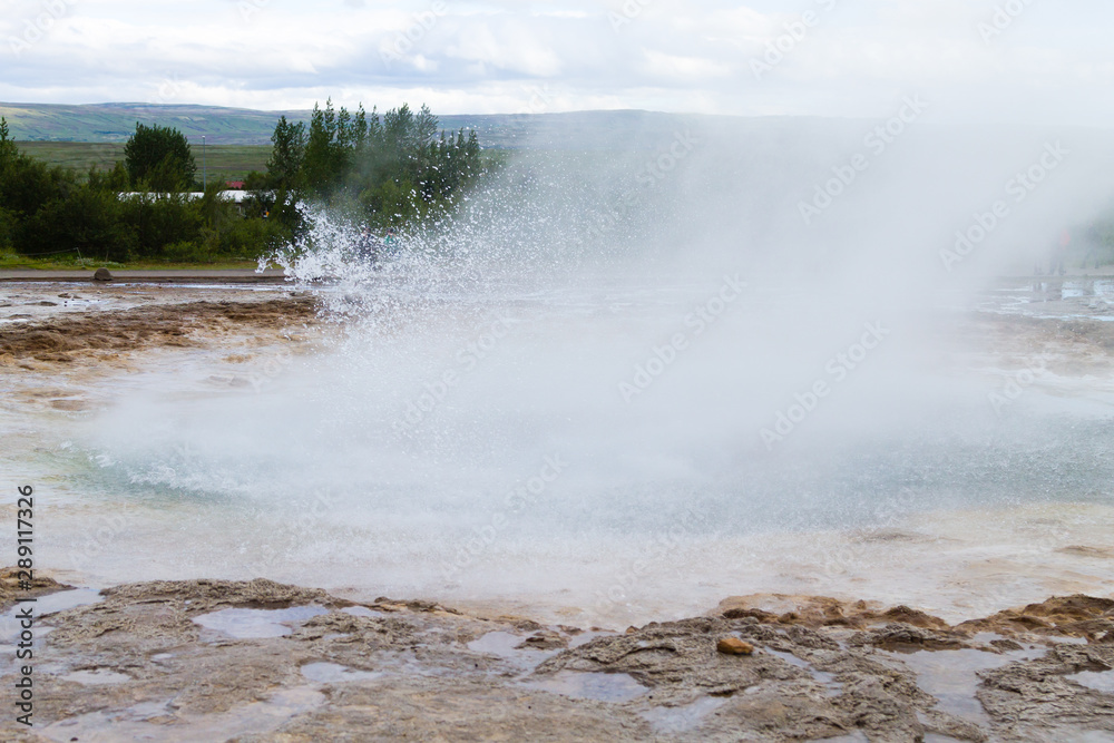 Strokkur geyser eruption. Geysir geyser view, Iceland Strokkur geyser eruption. Geysir geyser view, Iceland