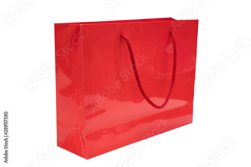 Red paper bag isolated on white background