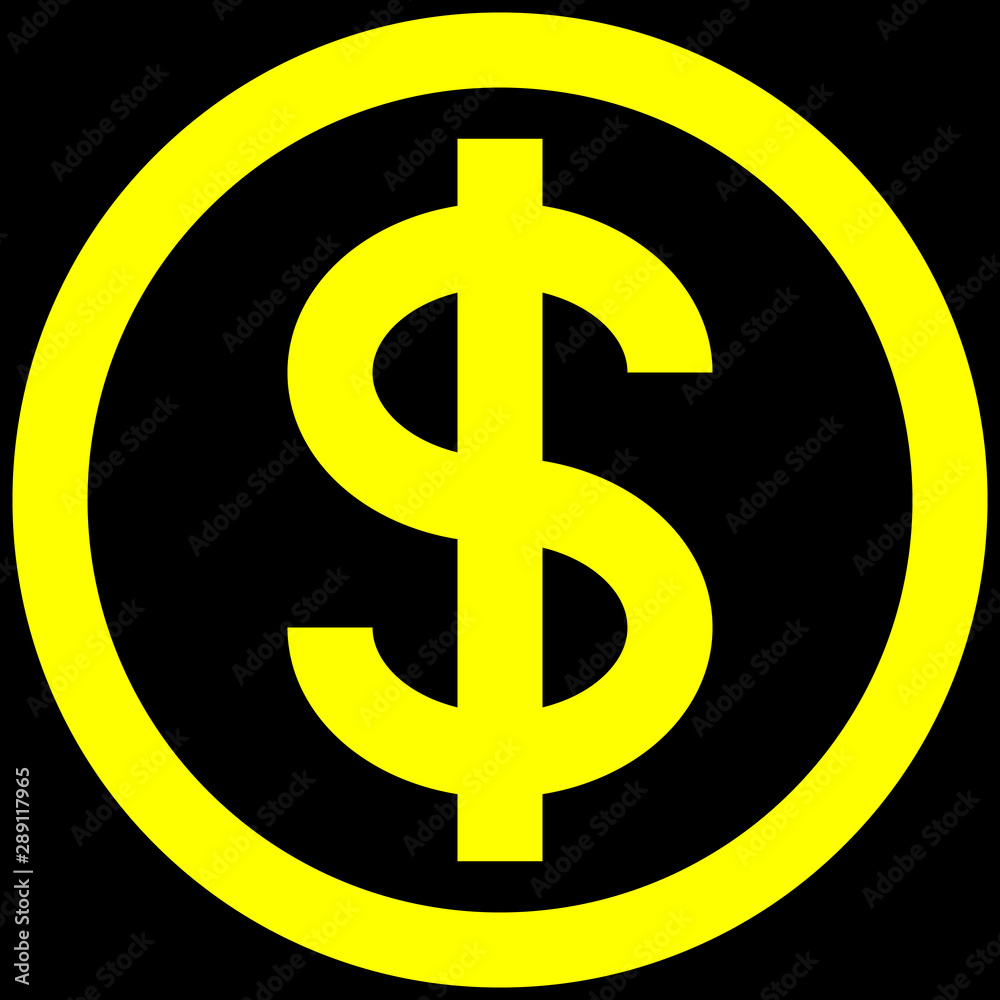 Dollar currency sign symbol - yellow simple inside of circle, isolated - vector Dollar currency sign symbol - yellow simple inside of circle, isolated - vector