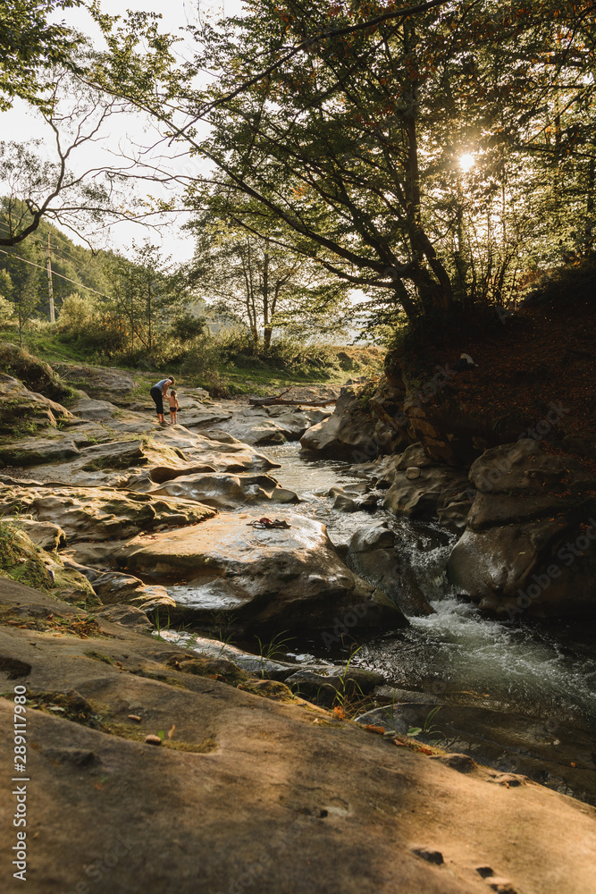Carpathian river with large rocks on the banks, beautiful natural stream of the river. 2019 Carpathian river with large rocks on the banks, beautiful natural stream of the river. 2019