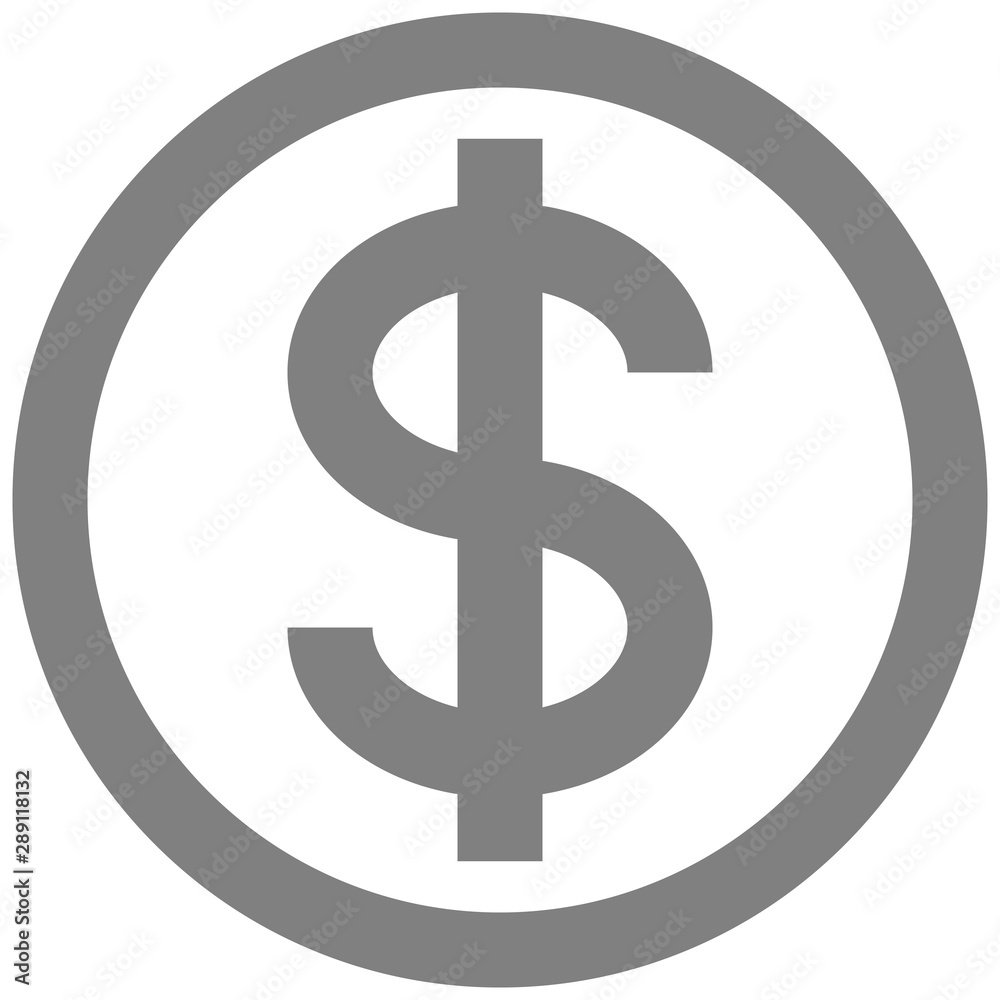 Dollar currency sign symbol - medium gray-silver-metal simple inside of circle, isolated - vector Dollar currency sign symbol - medium gray-silver-metal simple inside of circle, isolated - vector