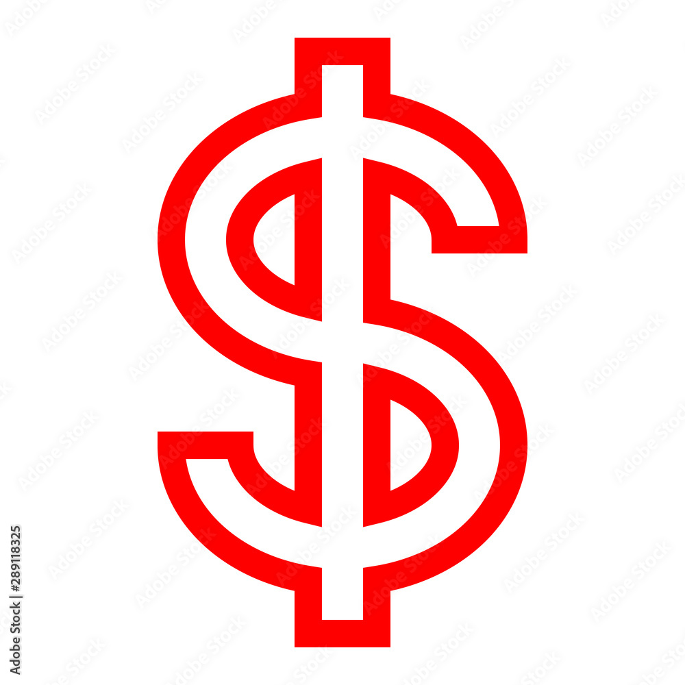 Dollar currency sign symbol - red simple outline, isolated - vector Dollar currency sign symbol - red simple outline, isolated - vector