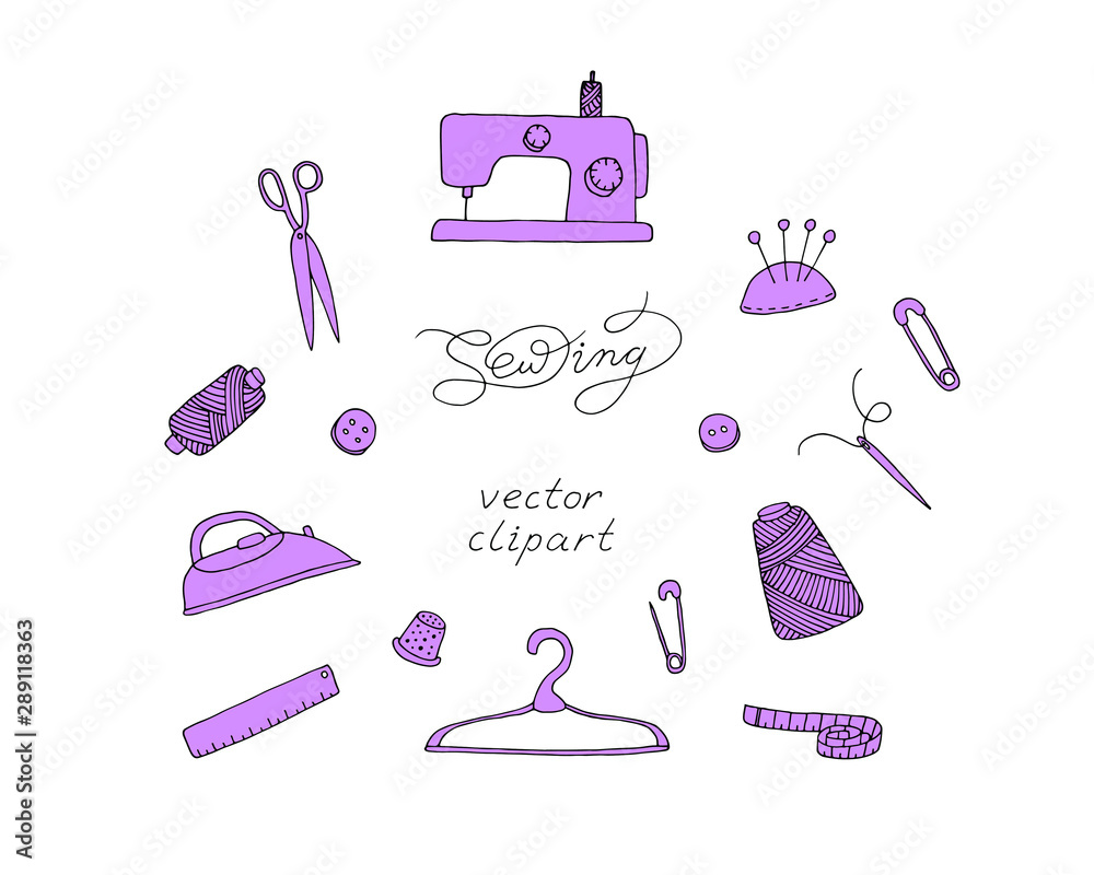Set With Sewing Supplies Mannequin Measuring Tape Threads Scissor Sewing  Machine Buttons Stock Illustration - Download Image Now - iStock