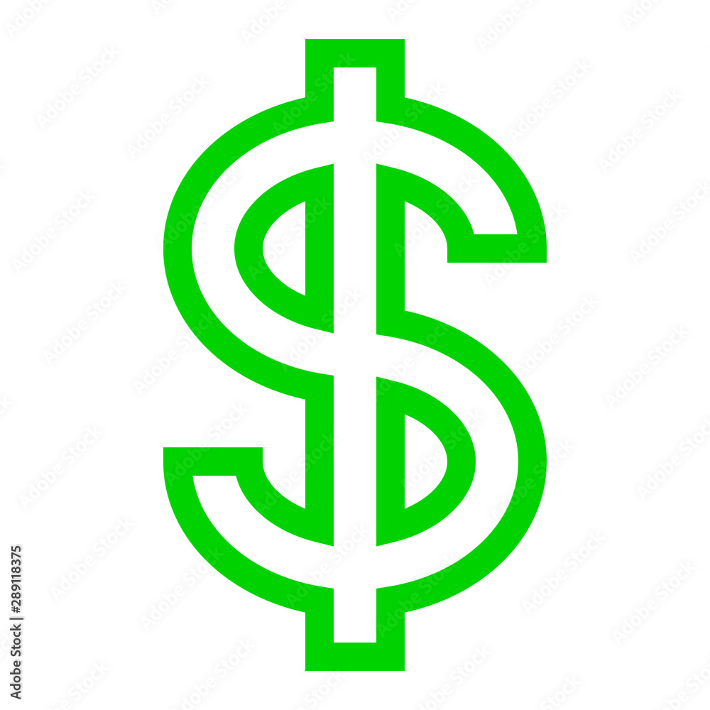 Obraz premium Dollar currency sign symbol - green simple outline, isolated - vector